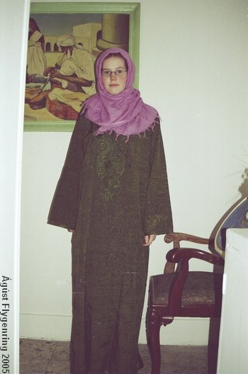 My sister in the gallabiya I bought in the Khan