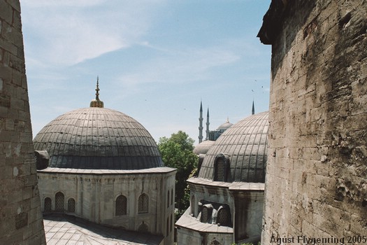 Looking out from Hagia Sophia towards the Blue Mosque